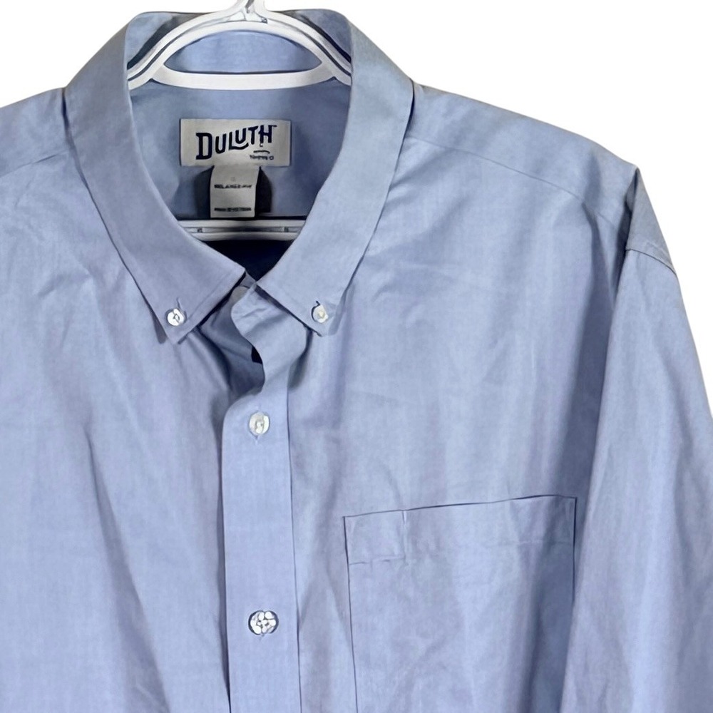 Duluth Wrinkle Fighter Relaxed Fit Button Down Shirt Mens‎ L Blue L/S 92105 read
